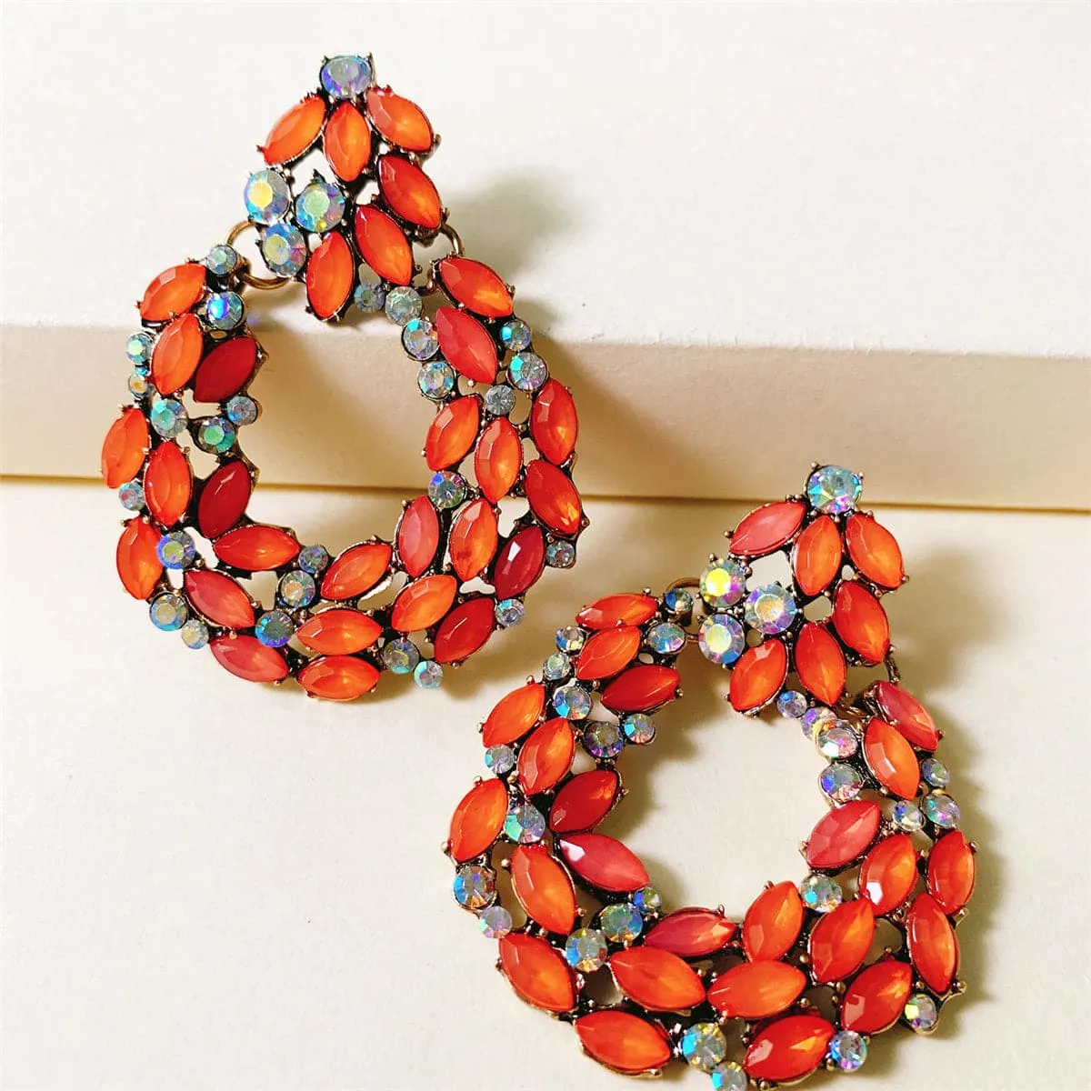 Red Crystal & Cubic Zirconia Wreath Drop Earrings