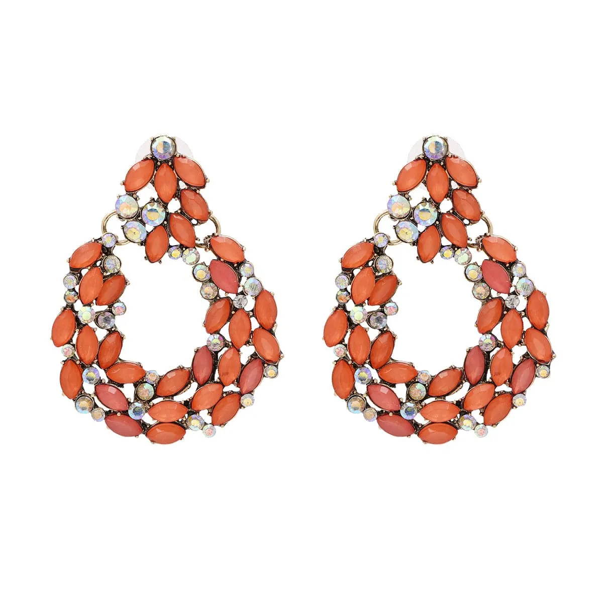 Red Crystal & Cubic Zirconia Wreath Drop Earrings