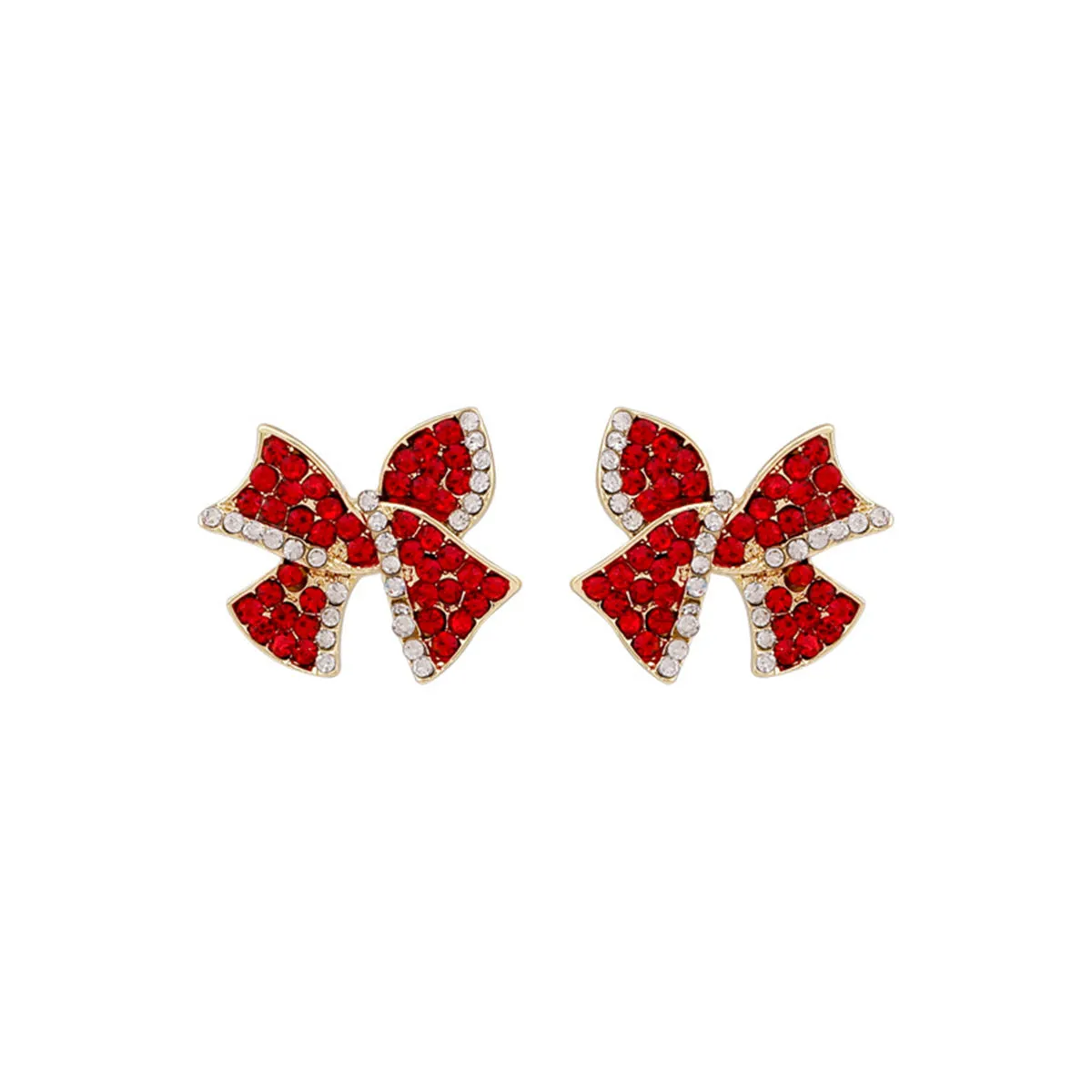Red Cubic Zirconia & 18K Gold-Plated Bow Stud Earrings