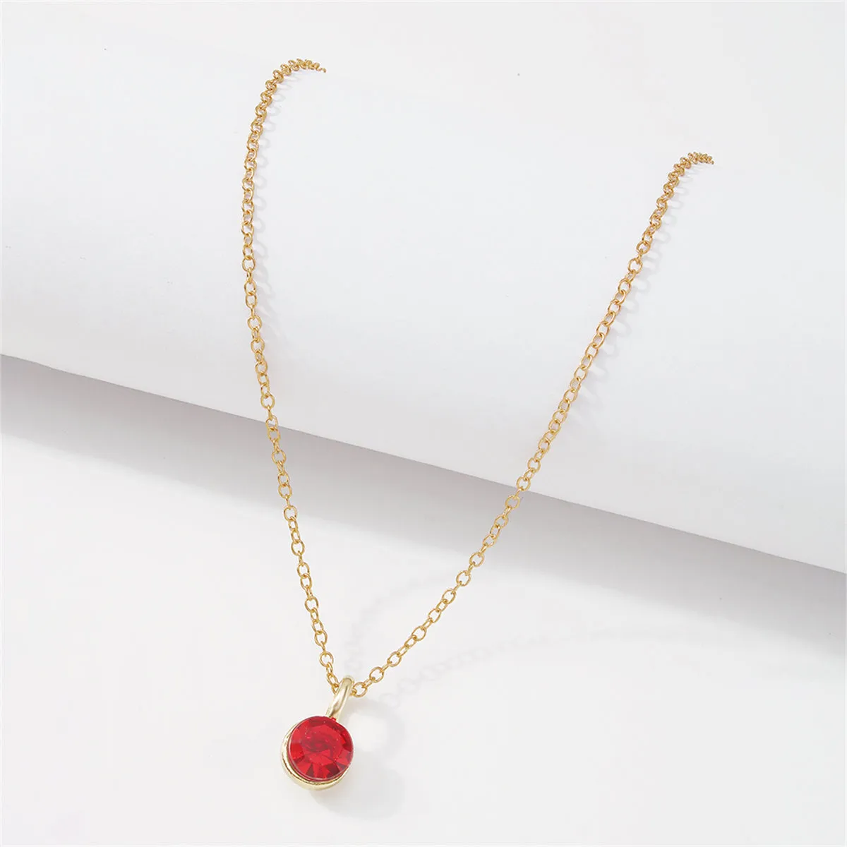 Red Cubic Zirconia & 18K Gold-Plated Circle Pendant Necklace