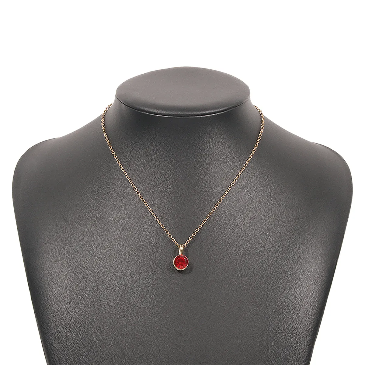 Red Cubic Zirconia & 18K Gold-Plated Circle Pendant Necklace