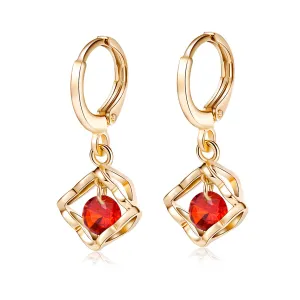 Red Cubic Zirconia & 18K Gold-Plated Heart Drop Earrings