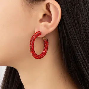 Red Cubic Zirconia & 18K Gold-Plated Hoop Earrings