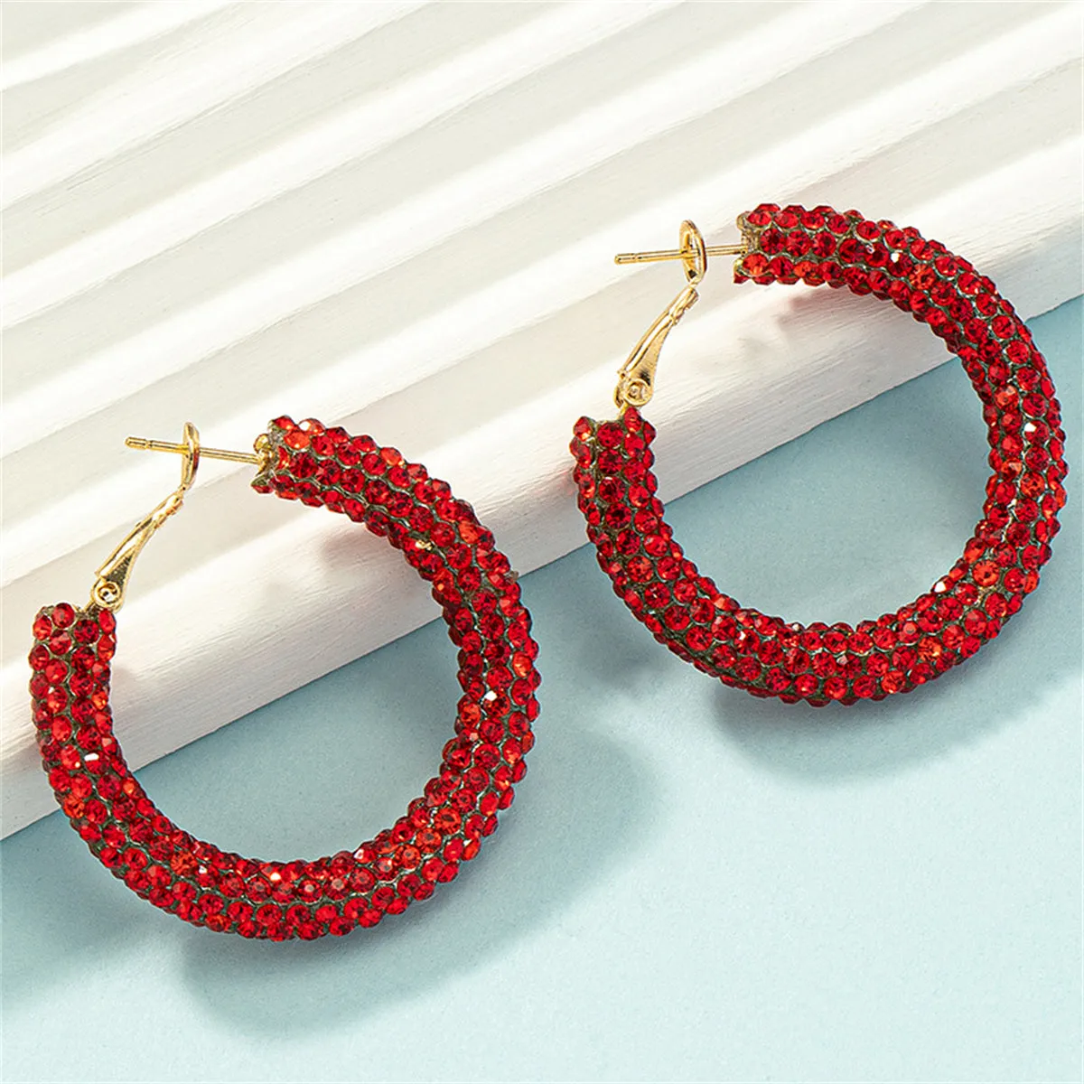 Red Cubic Zirconia & 18K Gold-Plated Hoop Earrings