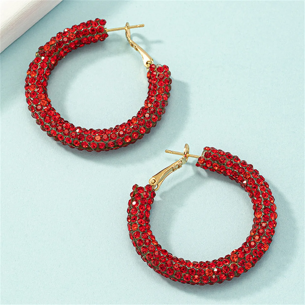 Red Cubic Zirconia & 18K Gold-Plated Hoop Earrings