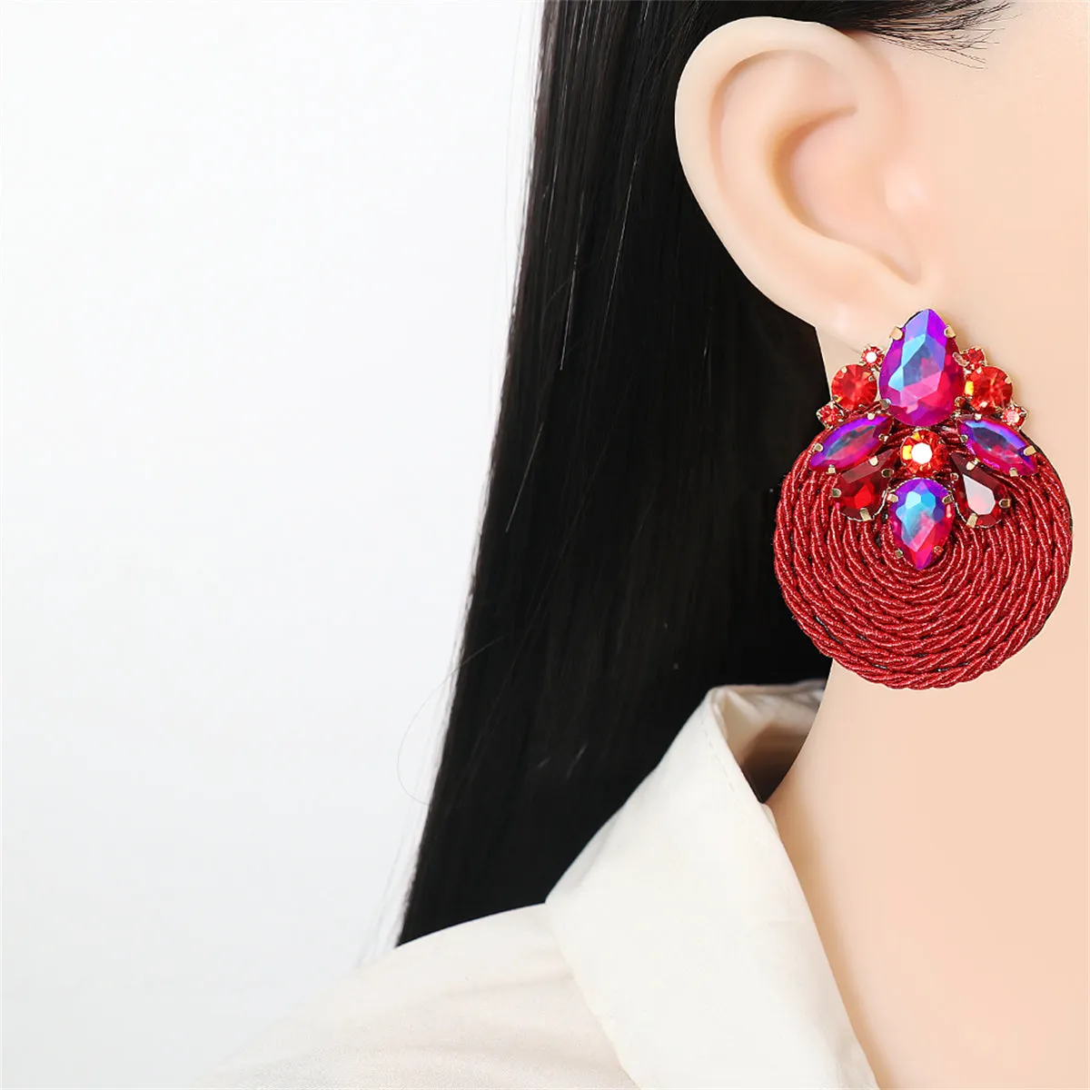 Red Cubic Zirconia & Crystal Cluster Rope Teardrop Earrings