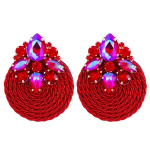 Red Cubic Zirconia & Crystal Cluster Rope Teardrop Earrings