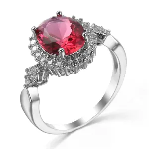 Red Cubic Zirconia & Crystal Halo Oval Ring