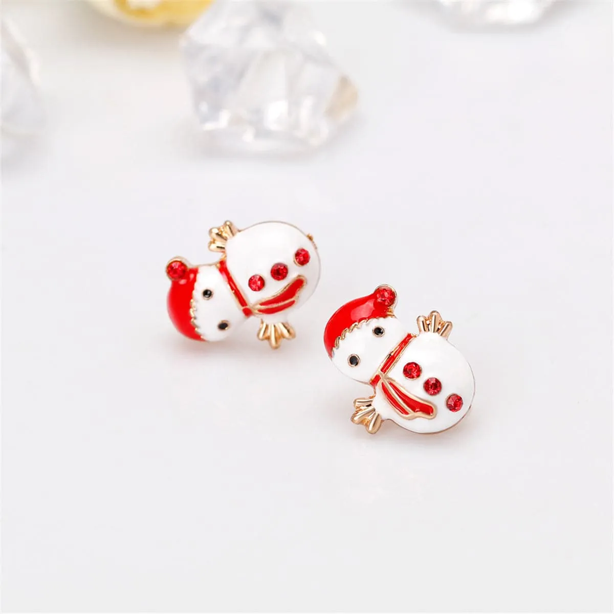 Red Cubic Zirconia & Enamel 18K Gold-Plated Snowman Stud Earrings