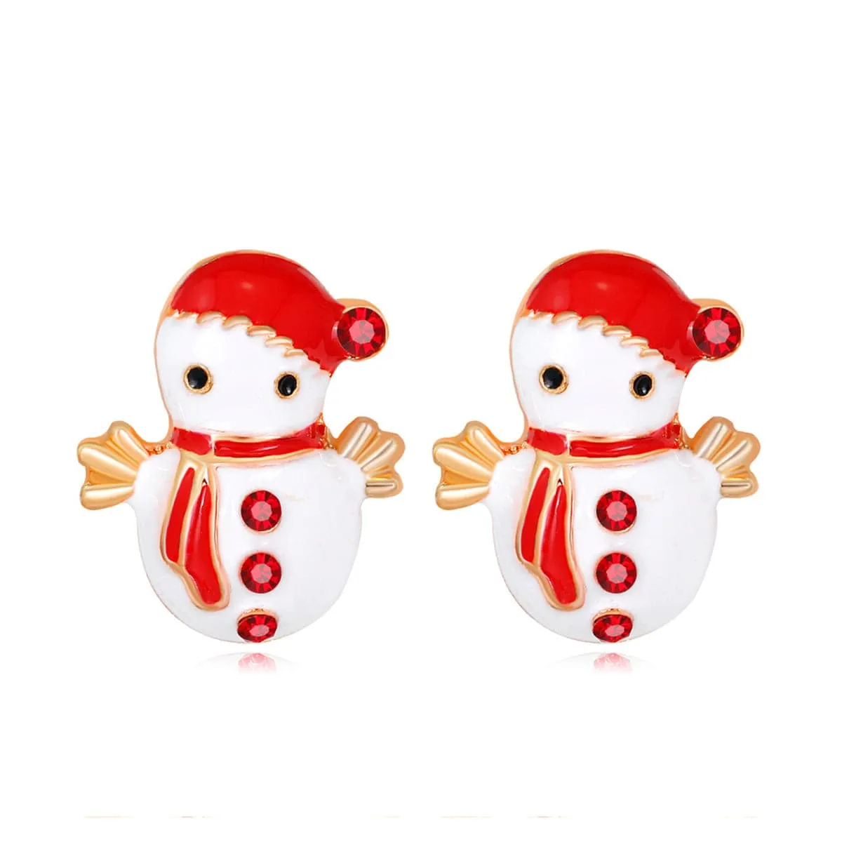 Red Cubic Zirconia & Enamel 18K Gold-Plated Snowman Stud Earrings