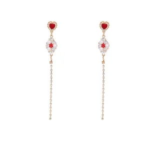 Red Cubic Zirconia & Pearl 18K Gold-Plated Heart Drop Earrings