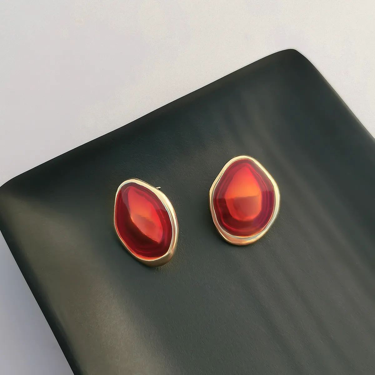 Red Enamel & 18K Gold-Plated Abstract Oval Stud Earrings