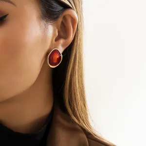 Red Enamel & 18K Gold-Plated Abstract Oval Stud Earrings