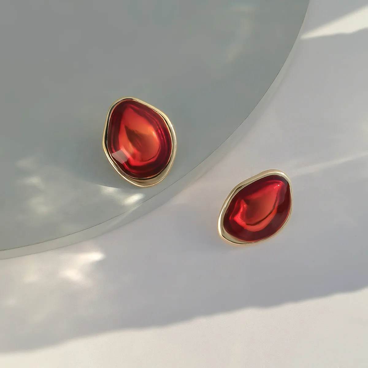 Red Enamel & 18K Gold-Plated Abstract Oval Stud Earrings