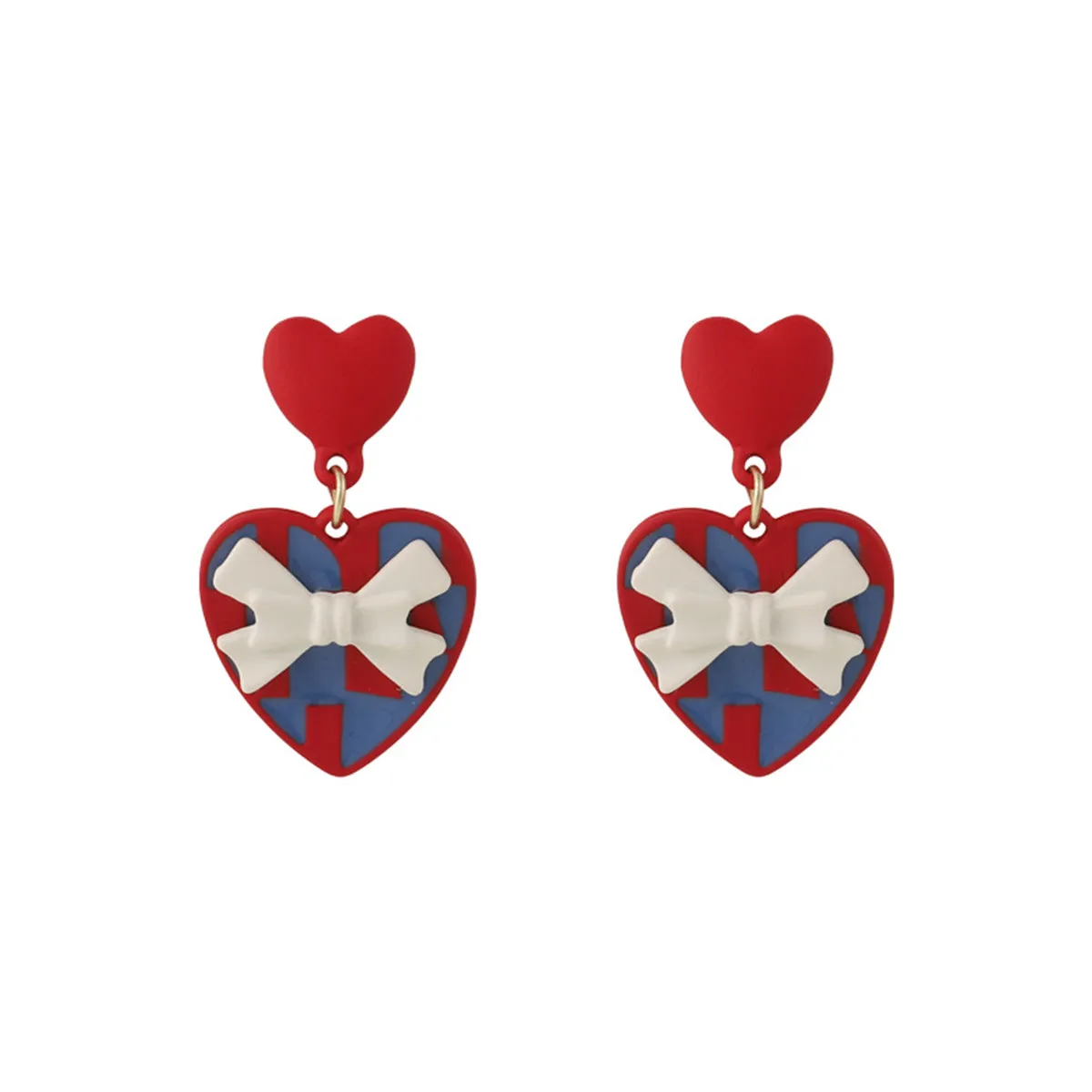Red Enamel & 18K Gold-Plated Bow Heart Drop Earrings