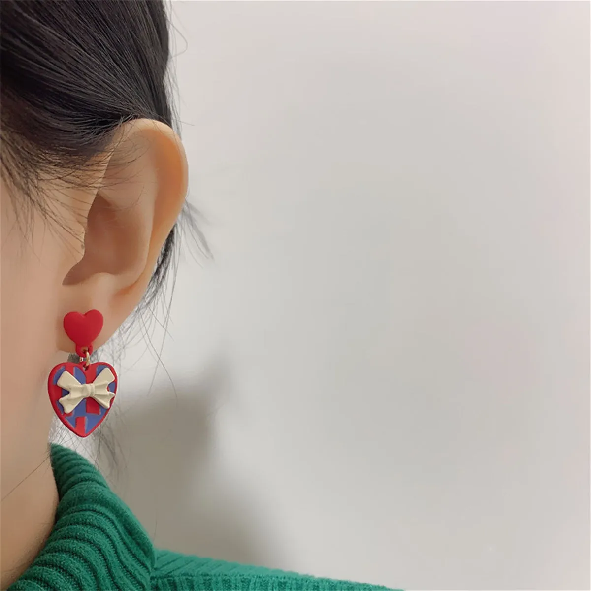 Red Enamel & 18K Gold-Plated Bow Heart Drop Earrings
