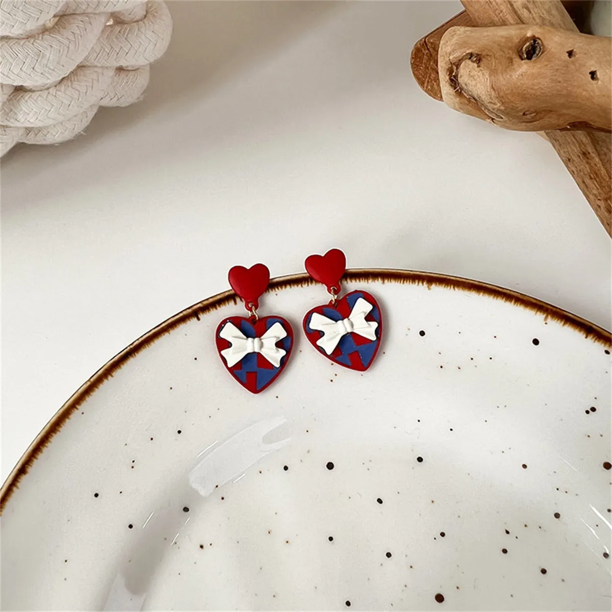Red Enamel & 18K Gold-Plated Bow Heart Drop Earrings