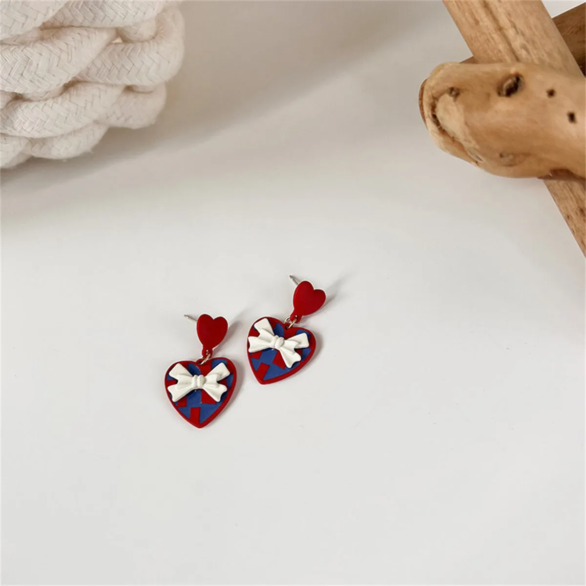 Red Enamel & 18K Gold-Plated Bow Heart Drop Earrings