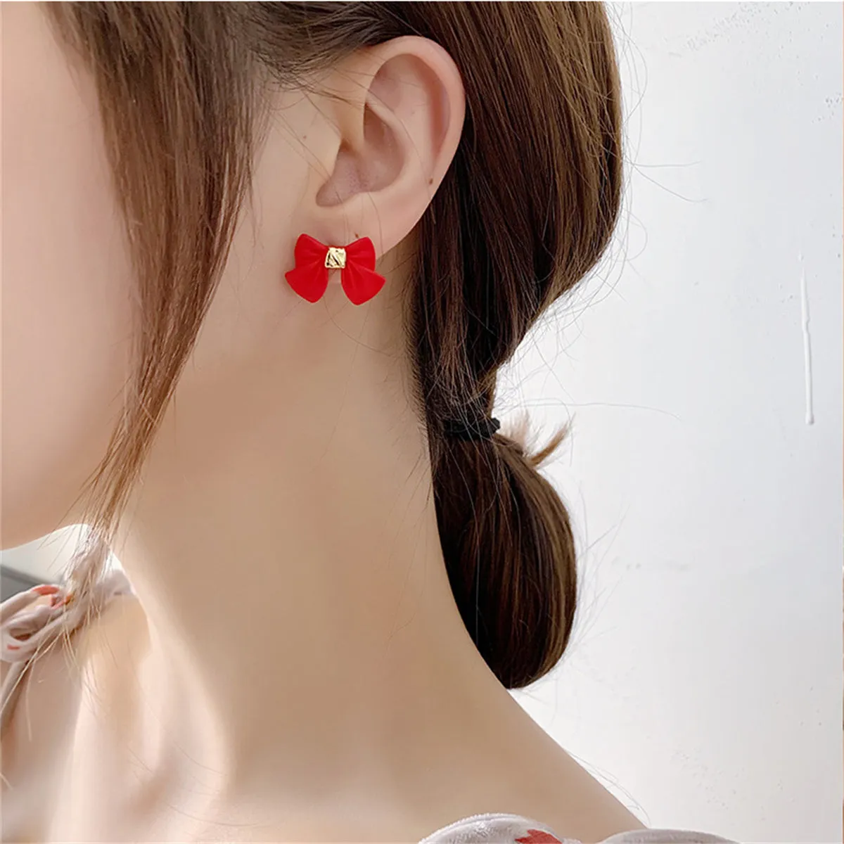 Red Enamel & 18K Gold-Plated Bow Stud Earrings