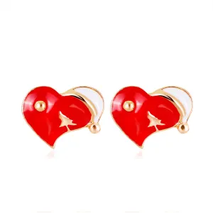 Red Enamel & 18K Gold-Plated Heart Hat Stud Earrings