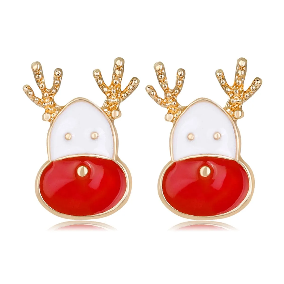 Red Enamel & 18K Gold-Plated Reindeer Face Stud Earrings