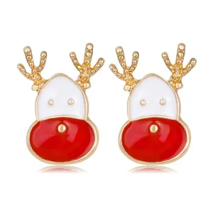Red Enamel & 18K Gold-Plated Reindeer Face Stud Earrings