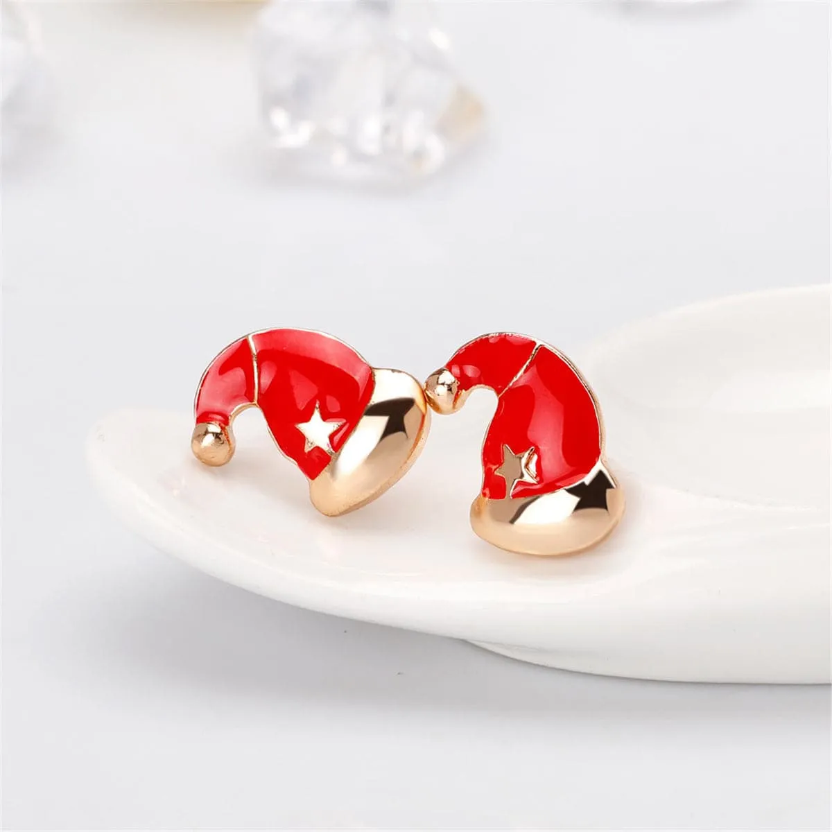 Red Enamel & 18K Gold-Plated Slouchy Santa Hat Stud Earrings