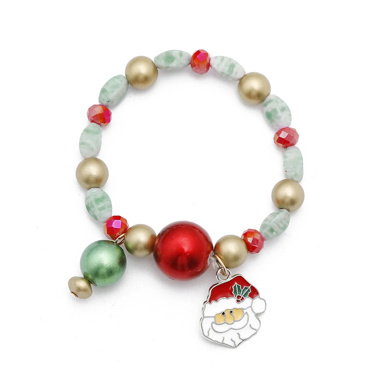 Red Enamel & Silver-Plated Santa Stretch Charm Bracelet