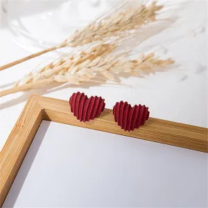 Red Enamel & Silver-Plated Textured Heart Stud Earrings