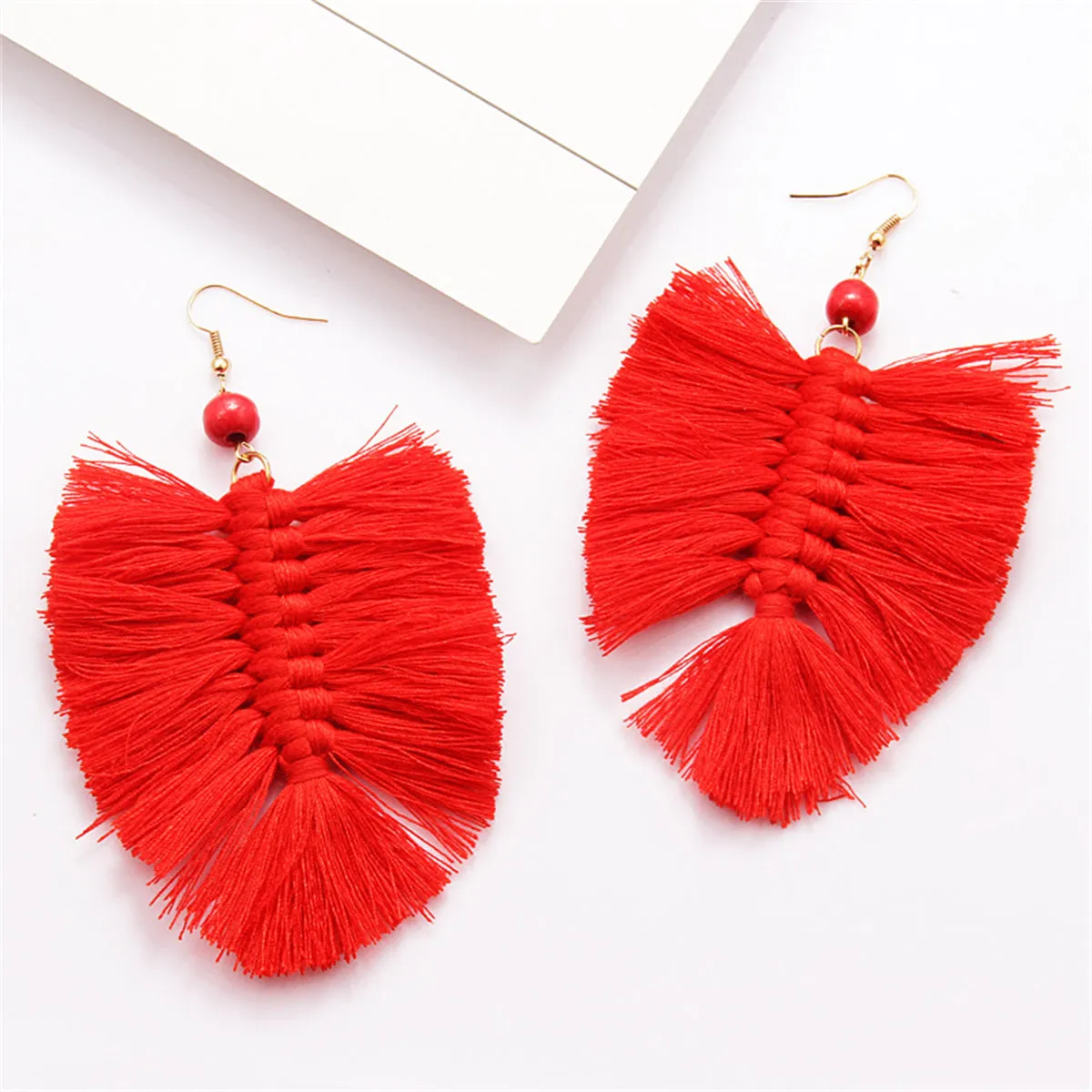 Red Howlite Fringe Palm Leaf Drop Earrings