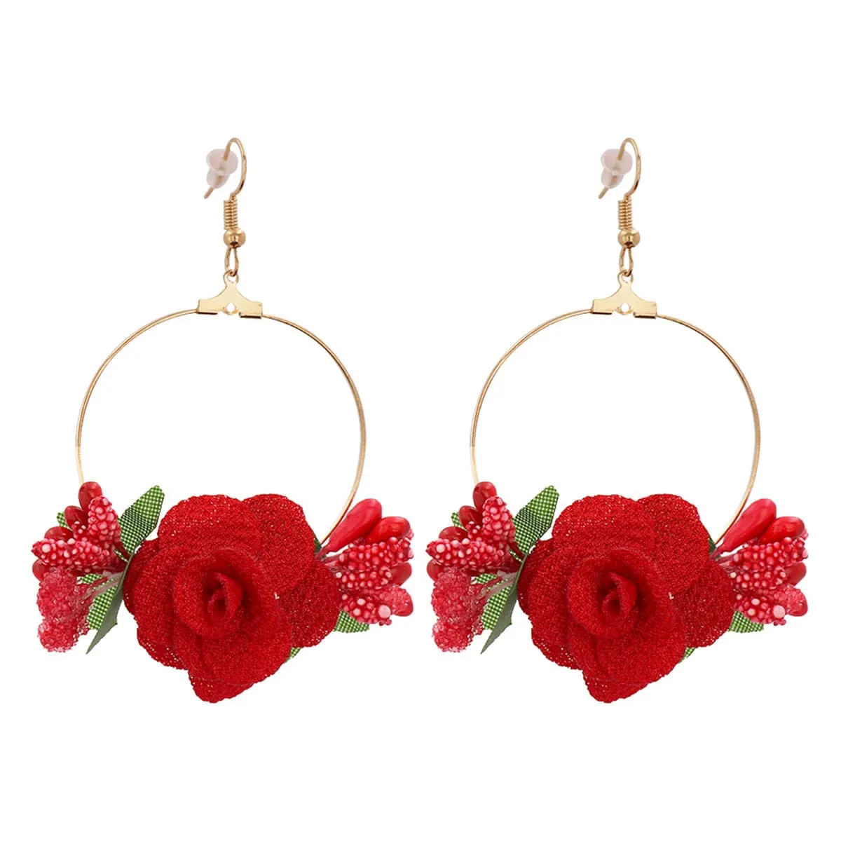 Red Lace & Resin 18K Gold-Plated Flower Drop Earrings