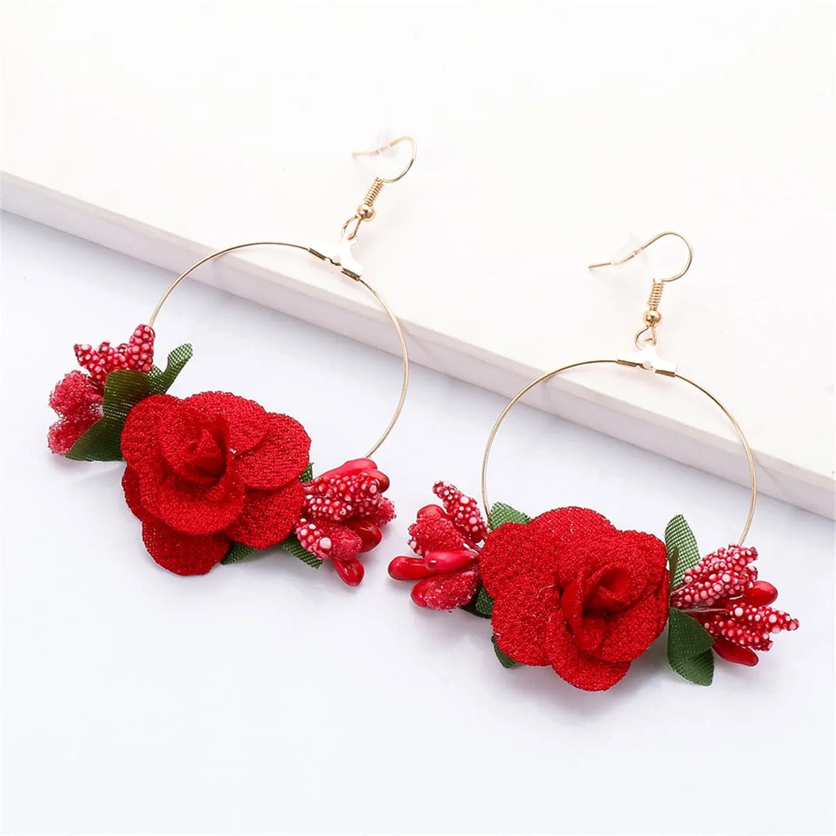 Red Lace & Resin 18K Gold-Plated Flower Drop Earrings