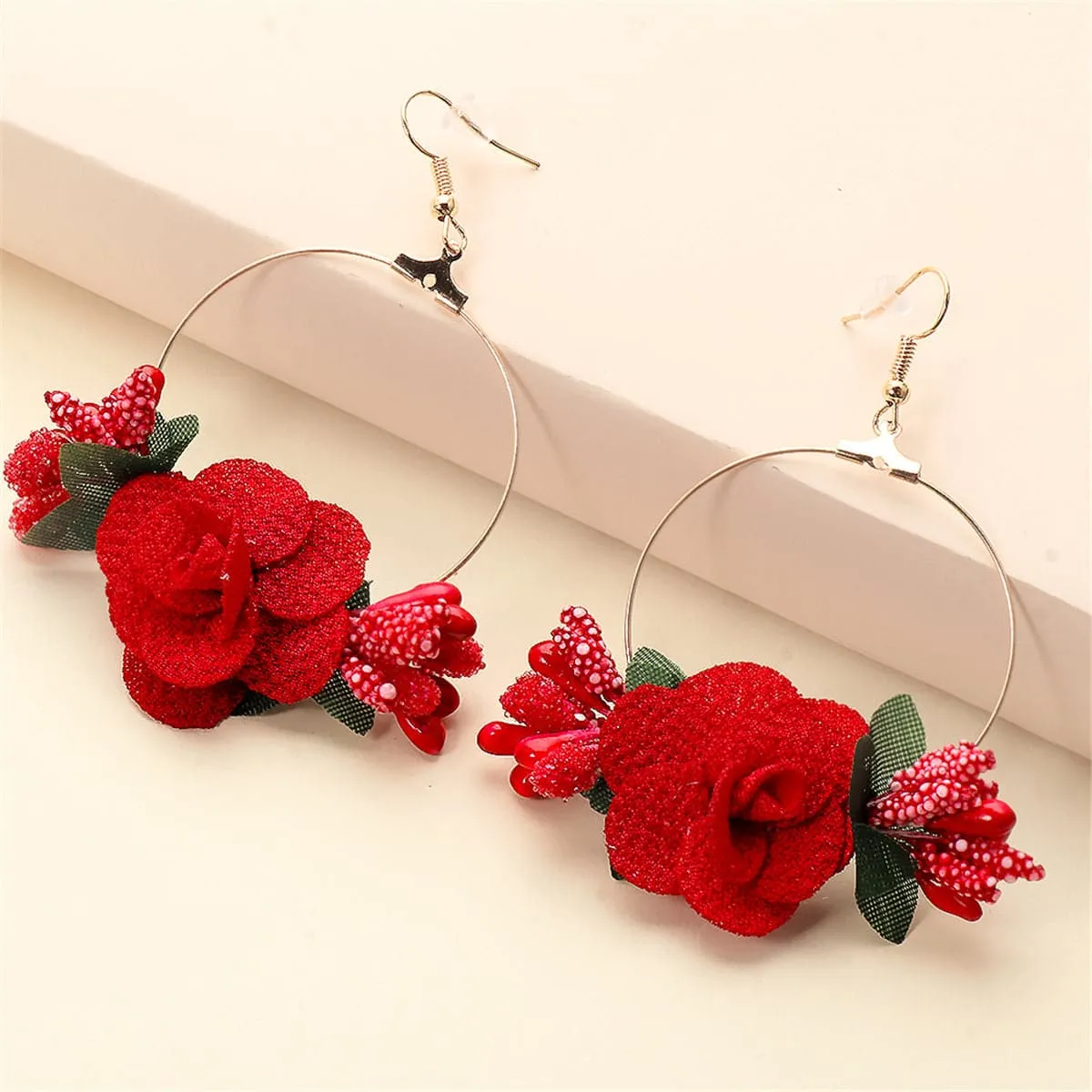 Red Lace & Resin 18K Gold-Plated Flower Drop Earrings
