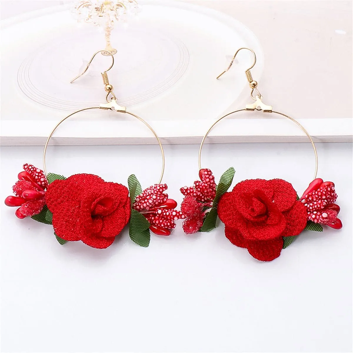 Red Lace & Resin 18K Gold-Plated Flower Drop Earrings