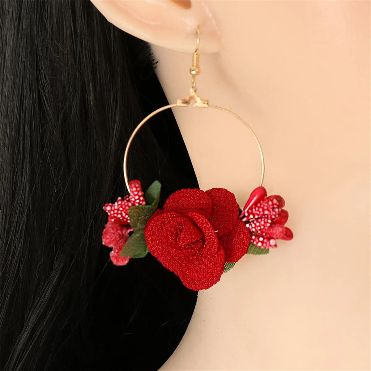 Red Lace & Resin 18K Gold-Plated Flower Drop Earrings