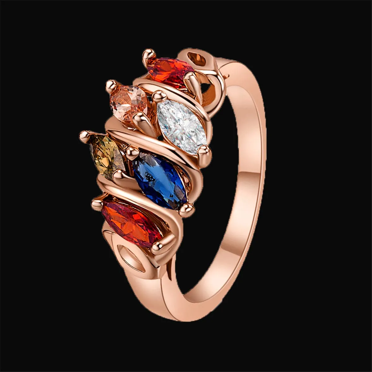 Red Multicolor Crystal & 18K Rose Gold-Plated Prong Ring