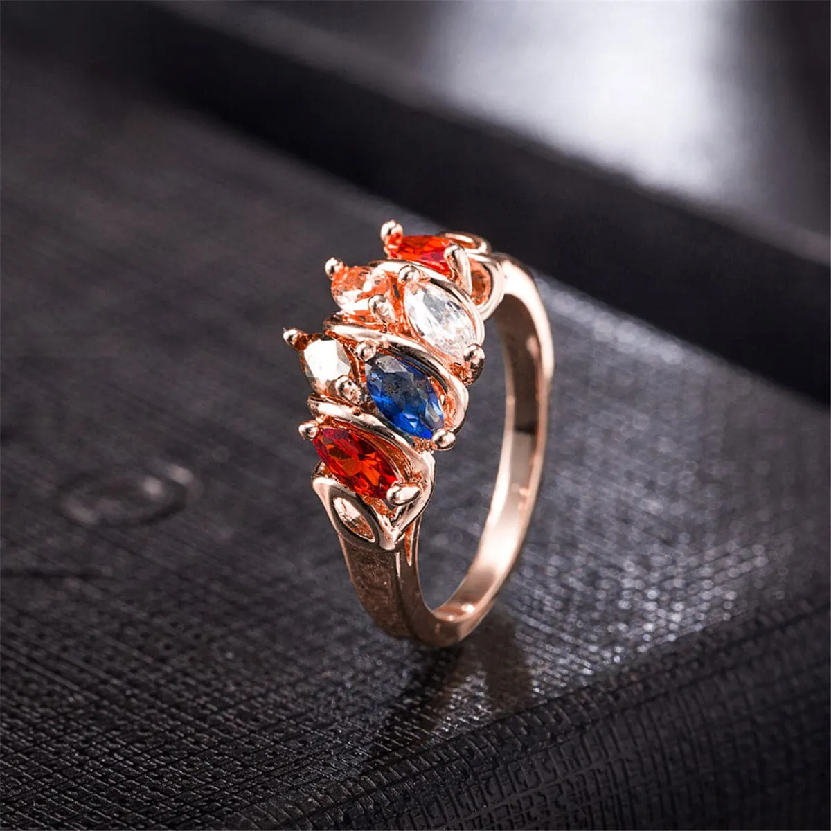 Red Multicolor Crystal & 18K Rose Gold-Plated Prong Ring
