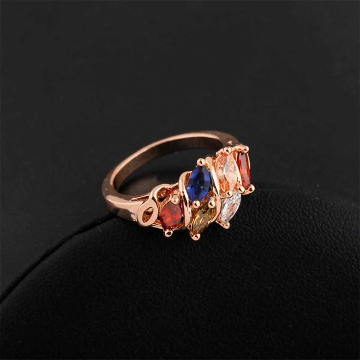 Red Multicolor Crystal & 18K Rose Gold-Plated Prong Ring