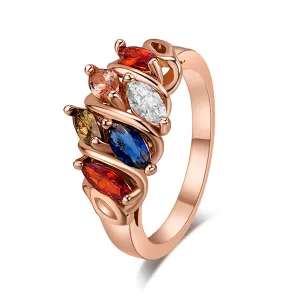 Red Multicolor Crystal & 18K Rose Gold-Plated Prong Ring