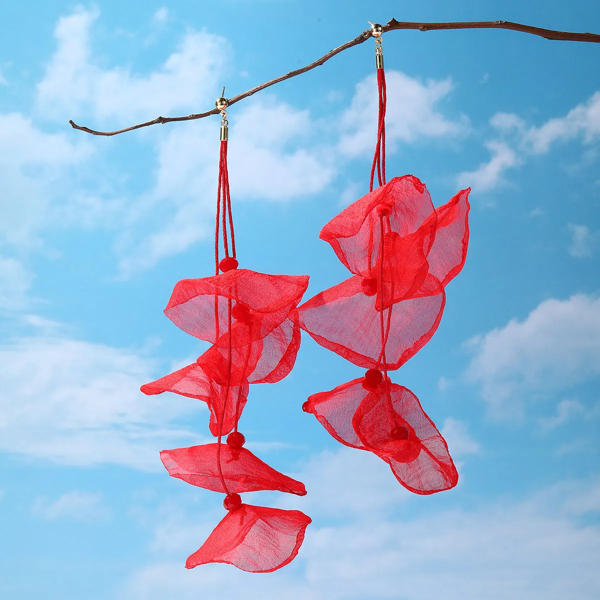 Red Polyster & 18K Gold-Plated Five-Petal Drop Earrings