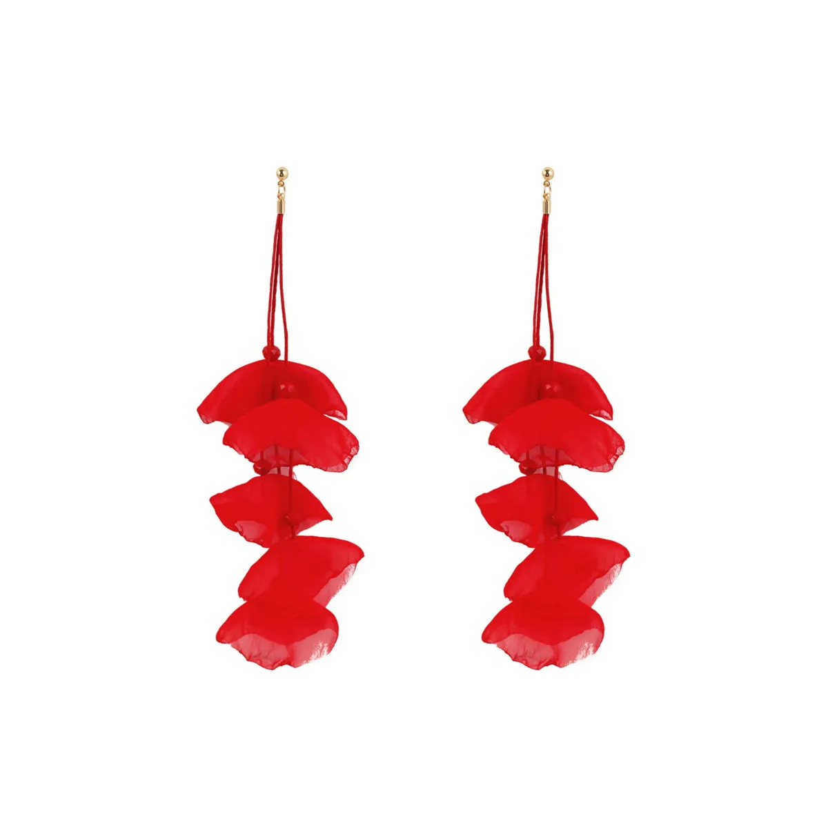 Red Polyster & 18K Gold-Plated Five-Petal Drop Earrings