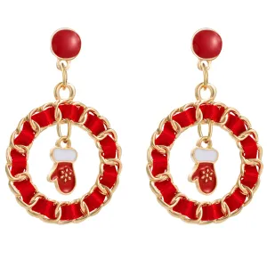 Red Ribbon & Enamel 18K Gold-Plated Mitten Figaro Drop Earrings