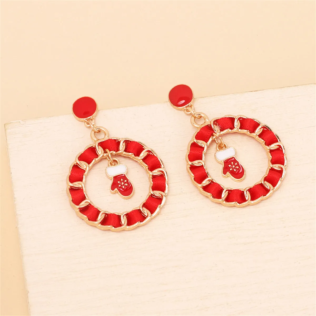 Red Ribbon & Enamel 18K Gold-Plated Mitten Figaro Drop Earrings