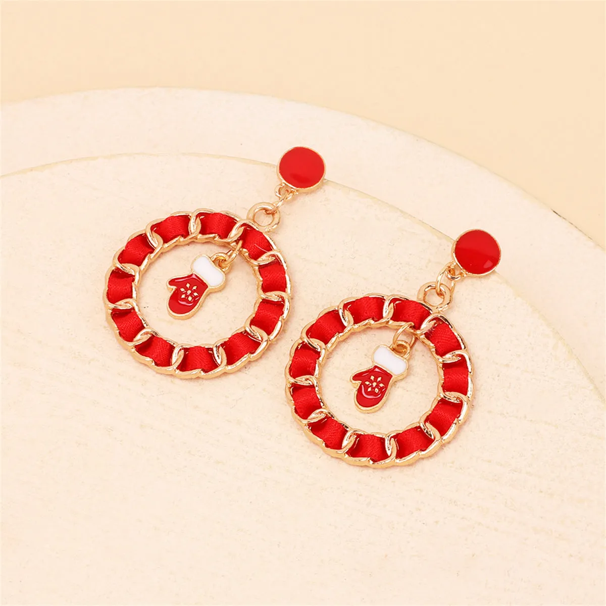 Red Ribbon & Enamel 18K Gold-Plated Mitten Figaro Drop Earrings