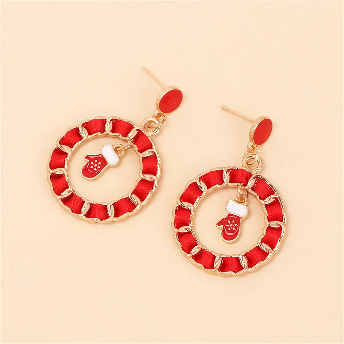 Red Ribbon & Enamel 18K Gold-Plated Mitten Figaro Drop Earrings