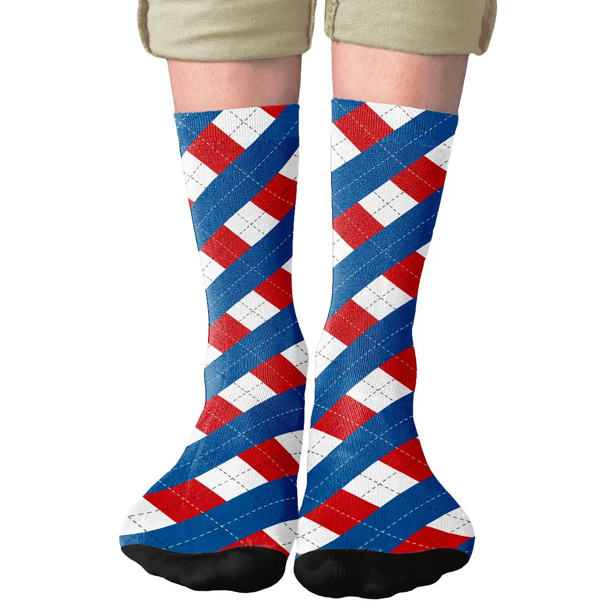 Red, White, & Blue Argyle Adult Crew Socks