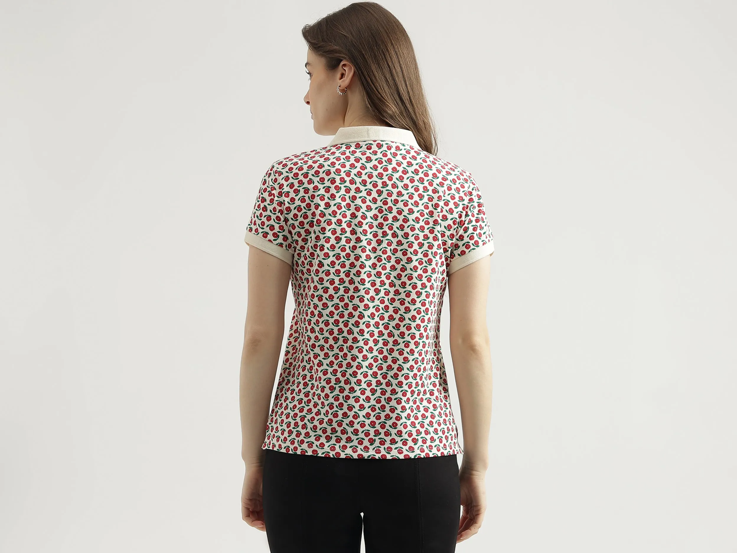 Regular Fit Polo Neck Printed Women's T-Shirt