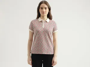 Regular Fit Polo Neck Printed Women's T-Shirt