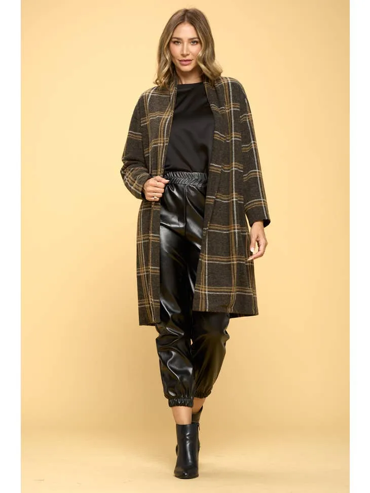 Renee C Plaid Coat With Buttons And Pockets