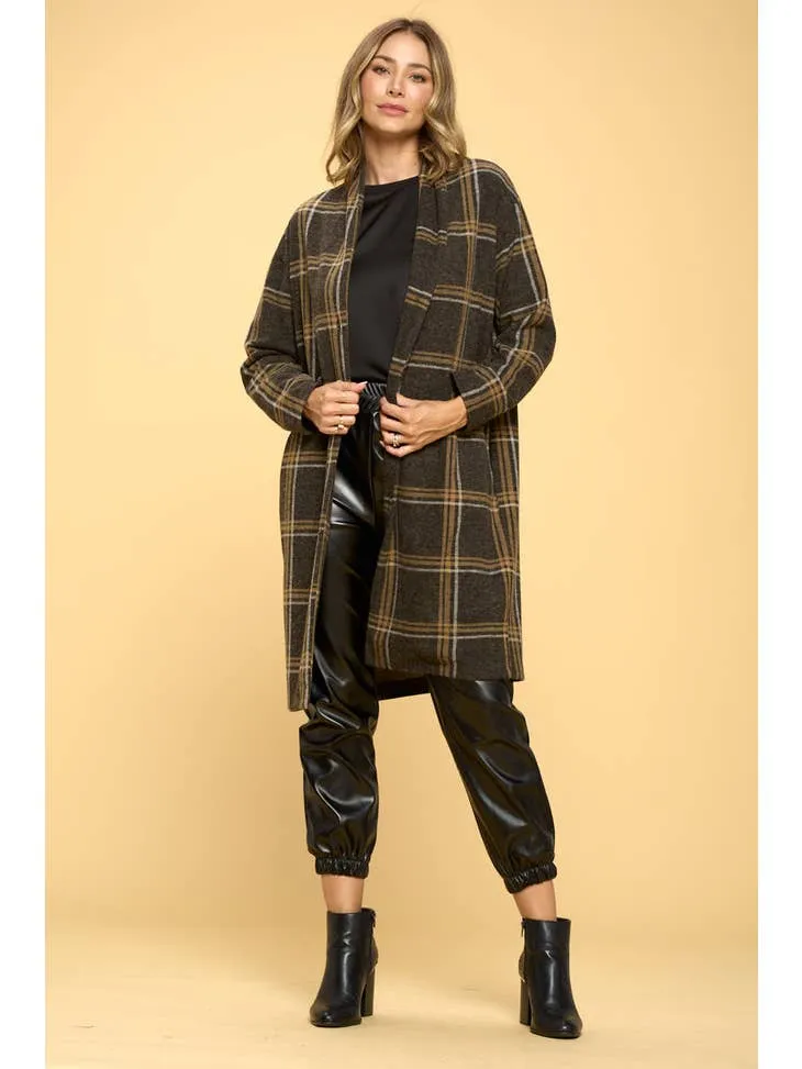 Renee C Plaid Coat With Buttons And Pockets